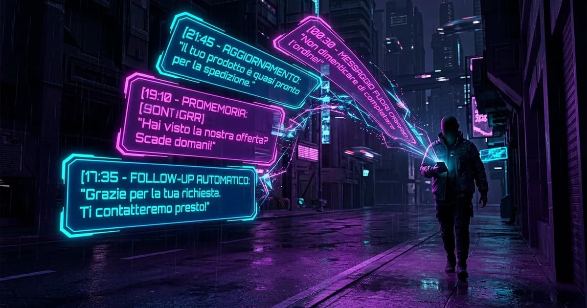 Sequenza di messaggi e promemoria automatici che seguono un contatto commerciale anche fuori orario