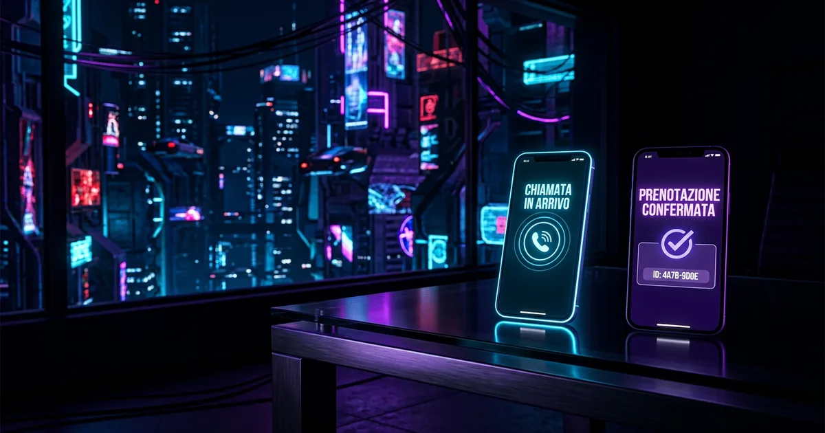 Telefono che squilla di notte accanto a uno smartphone che sta già confermando da solo una prenotazione